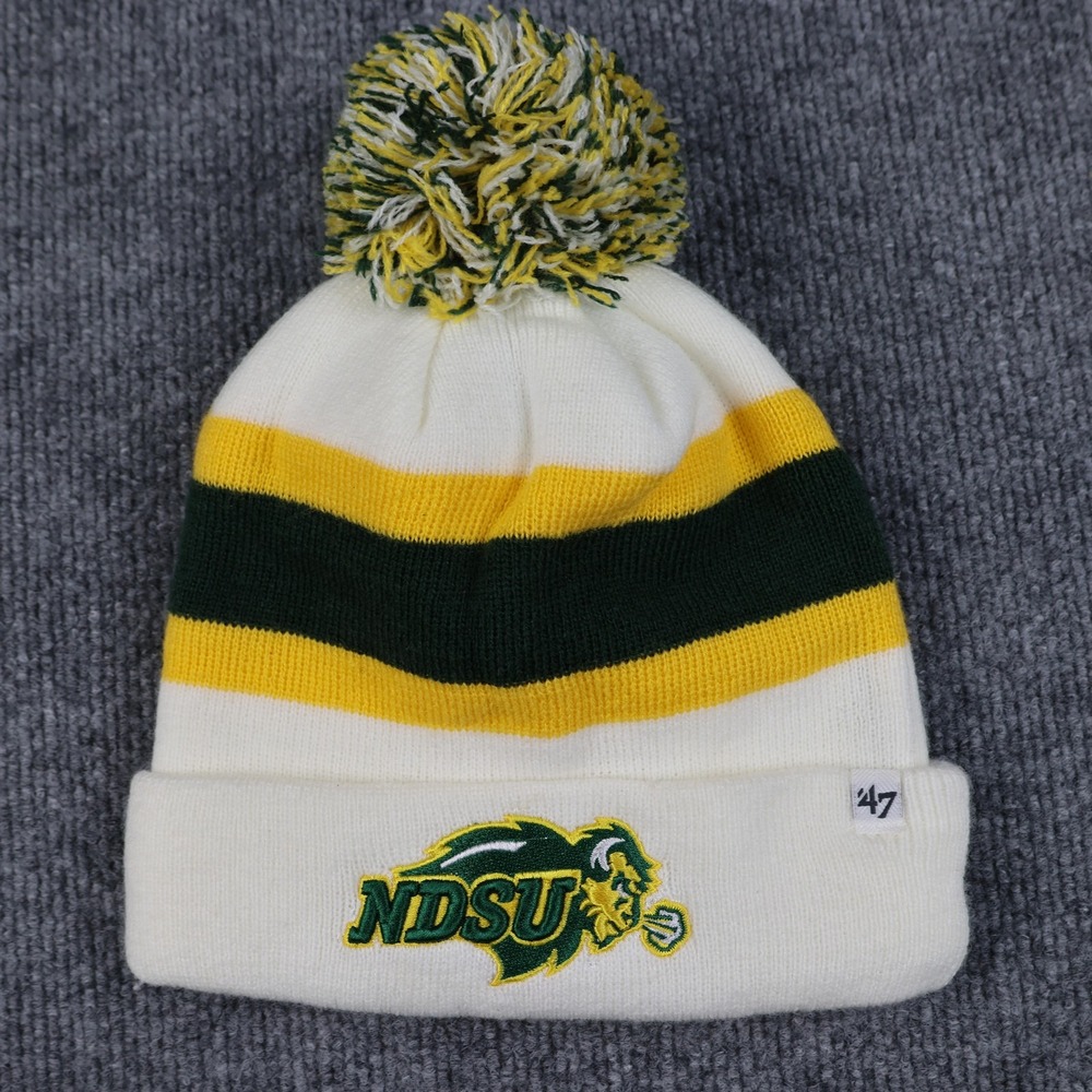 North Dakota State Bison Hat Beanie Mens One Size Green White NCAA Football Pom